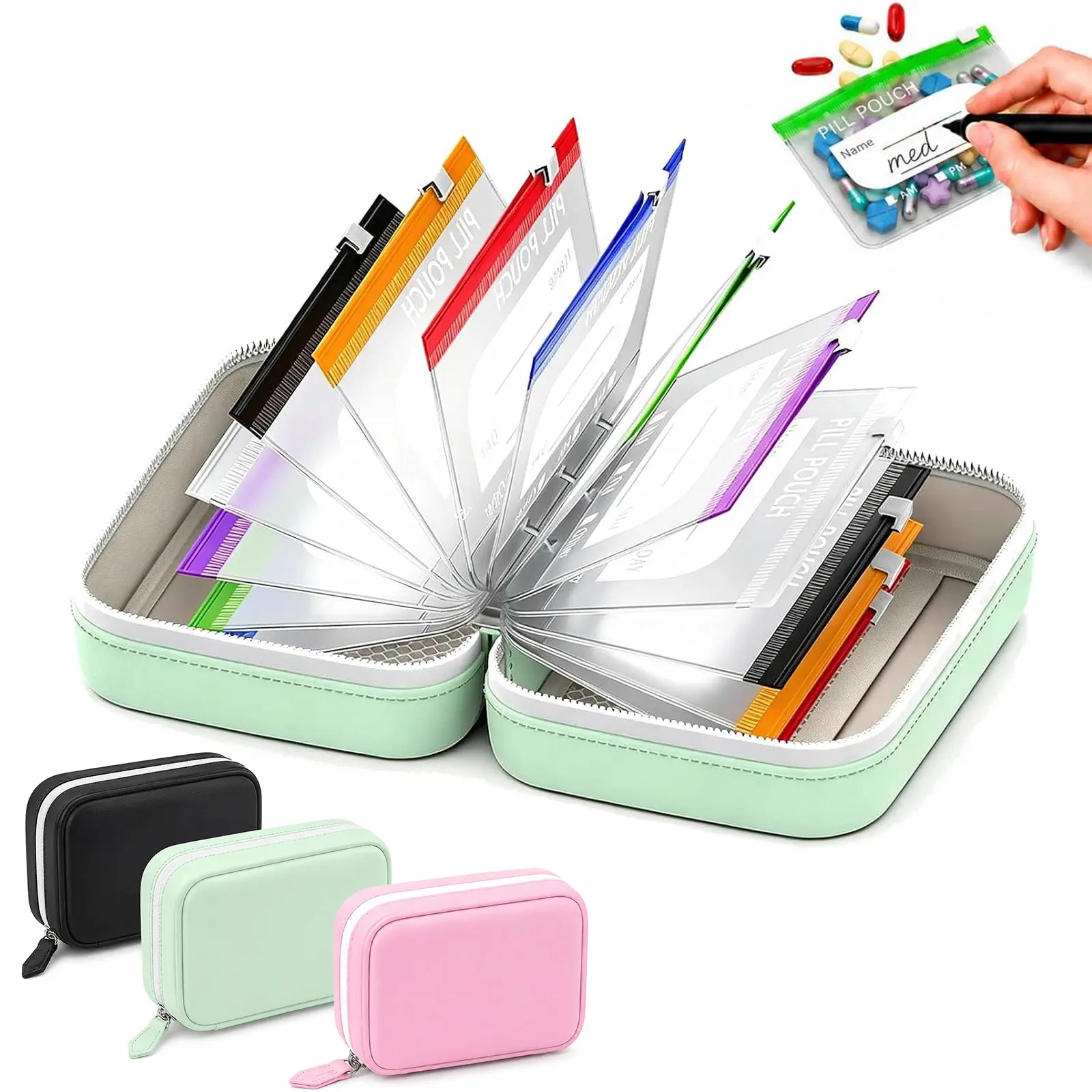 Waterproof Pill Pouch Set, 14pcs Bags Inside, A8 Waterproof Pill Organizer Set, 7 to 14 Days of Meds,Zippered Pill Storage for Fish Oils, Vitamins, Reusable Pocket Pharmacy with Color-Coded Labels dealsforyou, summerwins
