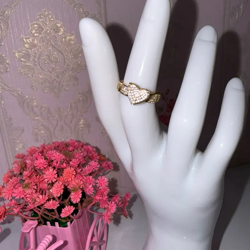 18k Gold-Plated Sparkling Heart Ring, Sizes 6 and 7