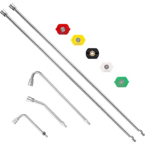 Washer Extension Wand - 120" Upgrade Power Washer Lance -  Washer Accessories with 5 Nozzle Tips - 30?/90?/120? Curved Rod, 1/4" Quick Connect
