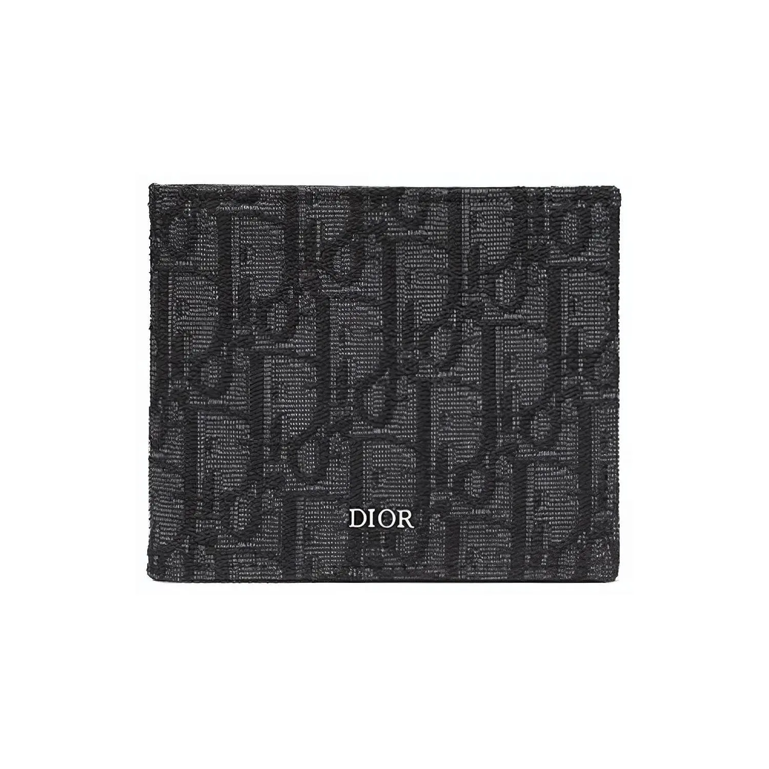 Men's Dior Black Classic Monogram Embroidered Fold Wallet with Knit, Cowhide Leather, and Card Slots