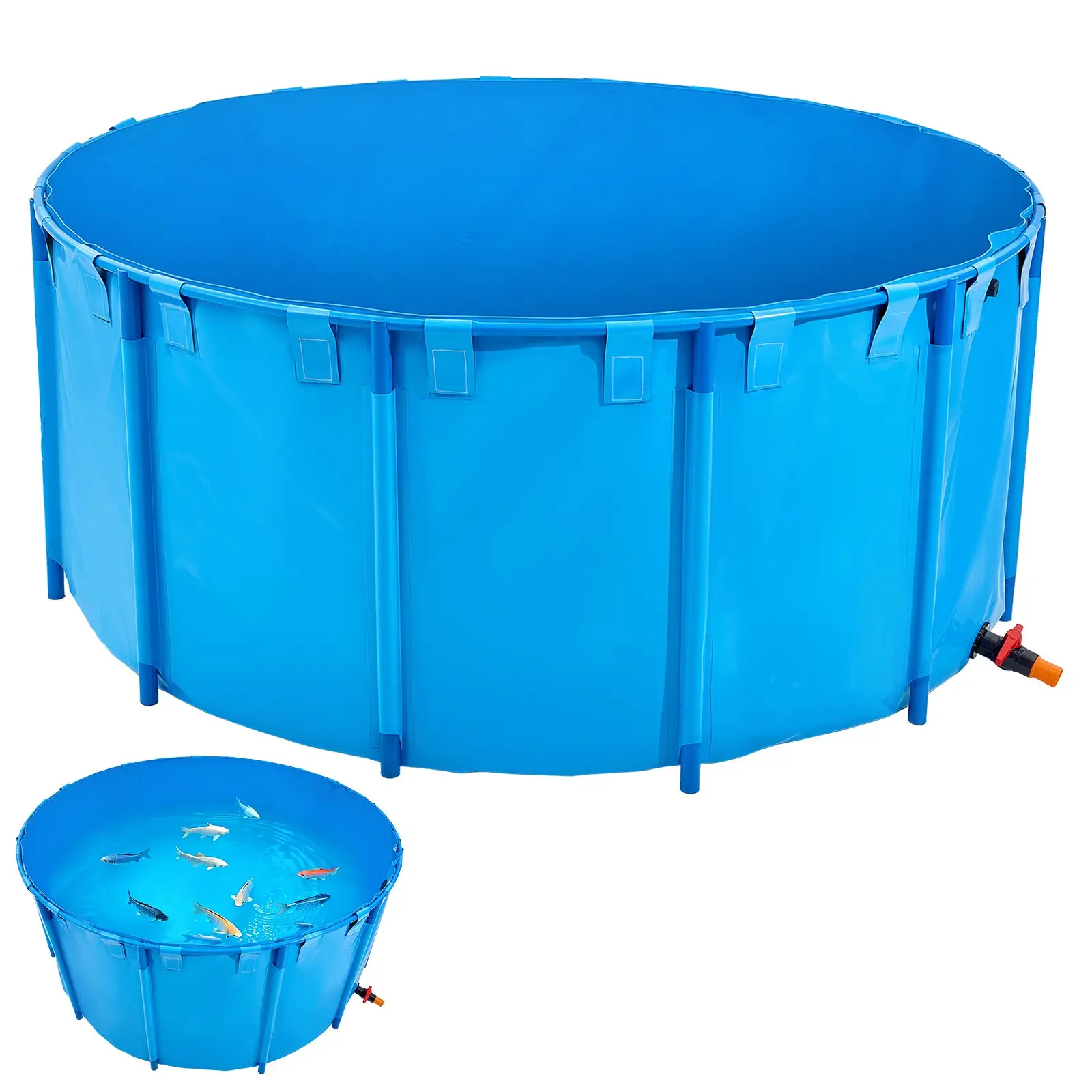 VEVOR Canvas Above Ground Fish Pond, 1320 Gal Foldable PVC Koi Tank with Stable Frame & Drain Valve, Round Goldfish Tank for Aquaculture & Irrigation (Blue)