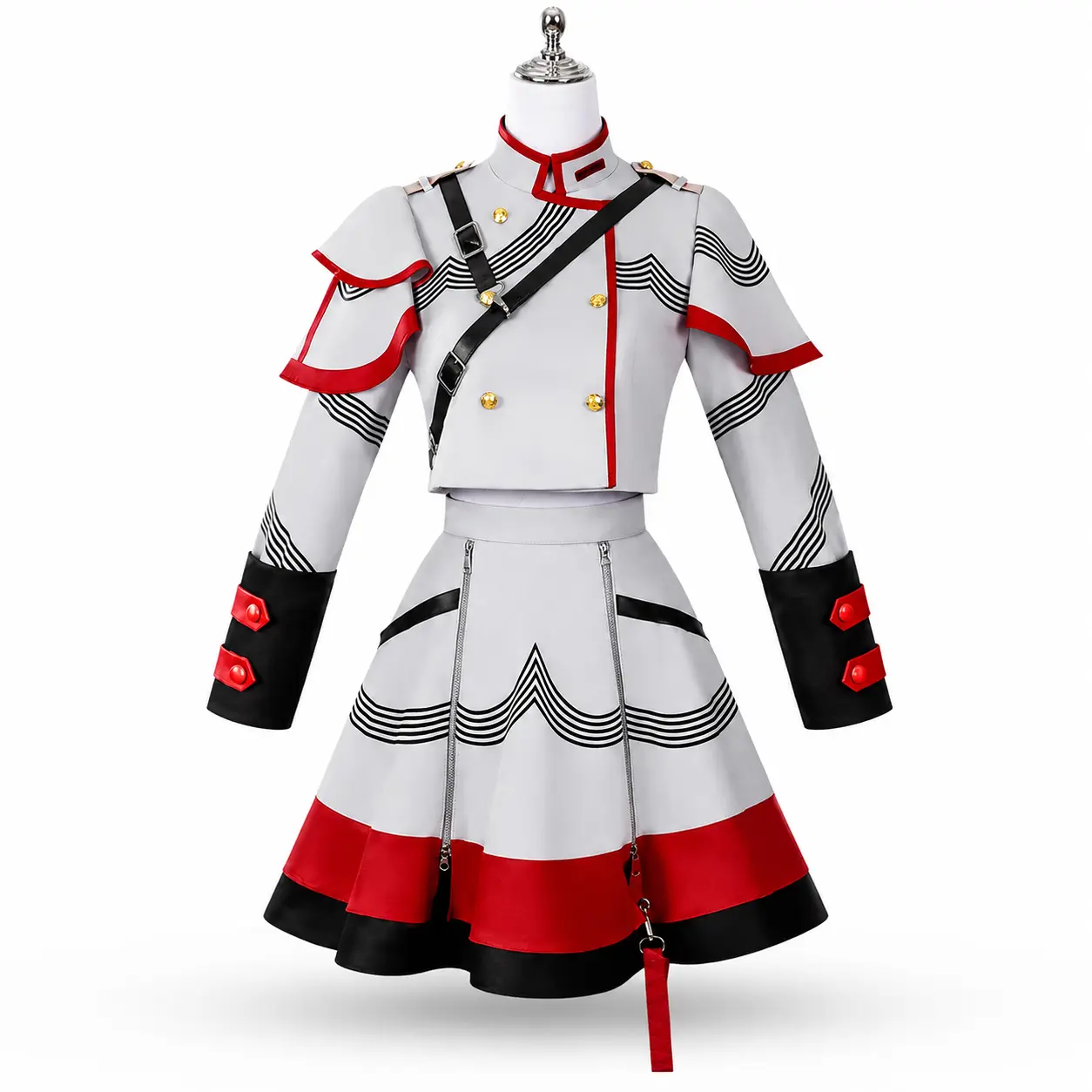 Cosplay Costume Set for Women, Kasane Teto Gray Uniform with Polyester Cropped Long Sleeve Top and Pleated Skirt for Adults, Polyester Clothes, Long Sleeve Shirt, Cropped Top, Adult Sizes, Decorative Trim, Strap, Matching