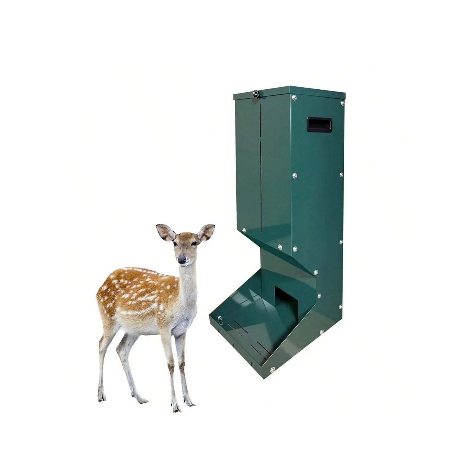 Gaomon Automatic Gravity 60Lbs Galvanized Steel Deer Feed Box - Heavy Duty, Waterproof, Rust Resistant Livestock Feeder With Lid, Effortless Installation For Hunting, Farm, Field Use (For Deer, Goats)