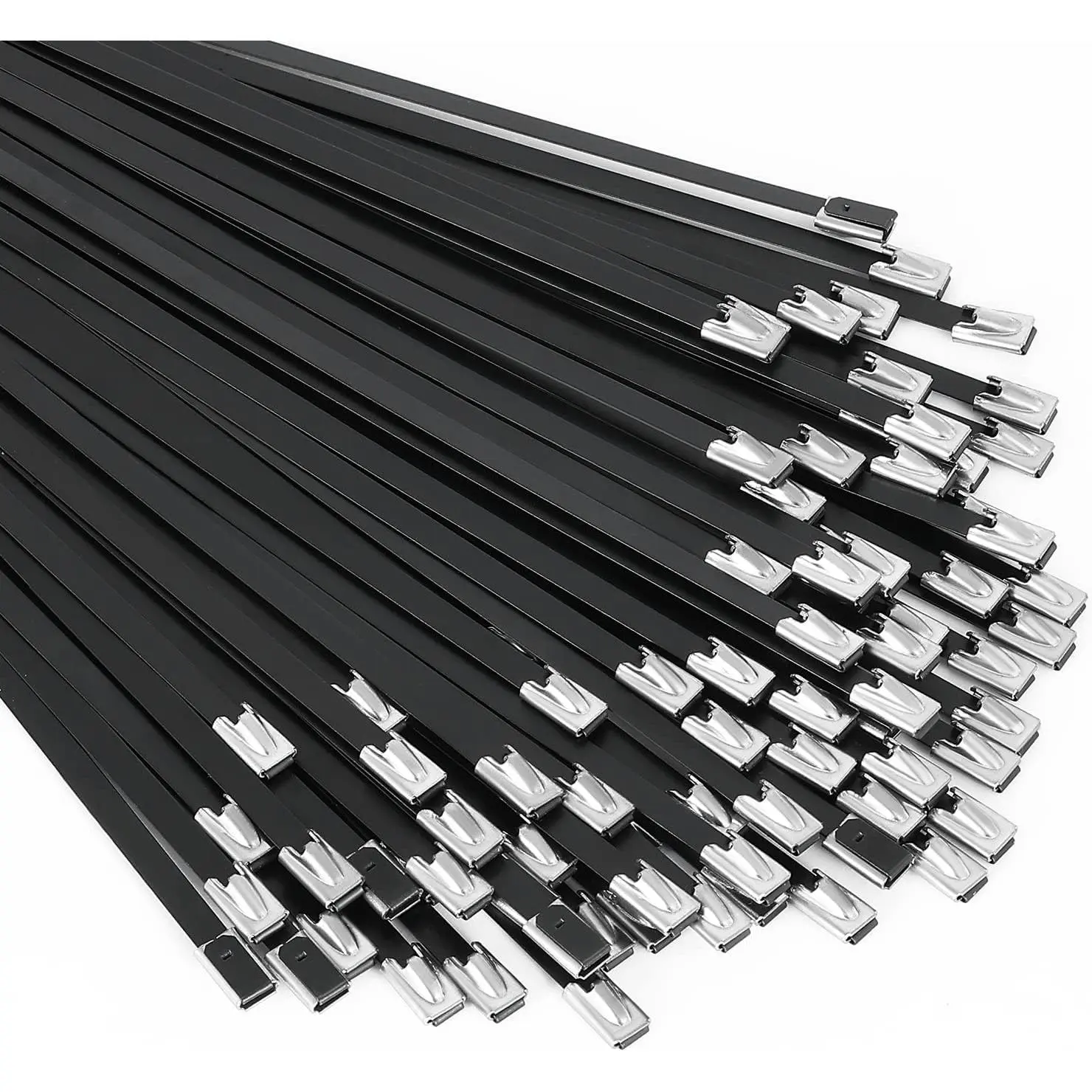 Metal Zip Ties black 100 count 11.8 inch 304Stainless steel Epoxy Coated  Tie Multi-purpose Self-locking  Ties  for machinery, , farms, cables, pipesas well as Outdoor binding