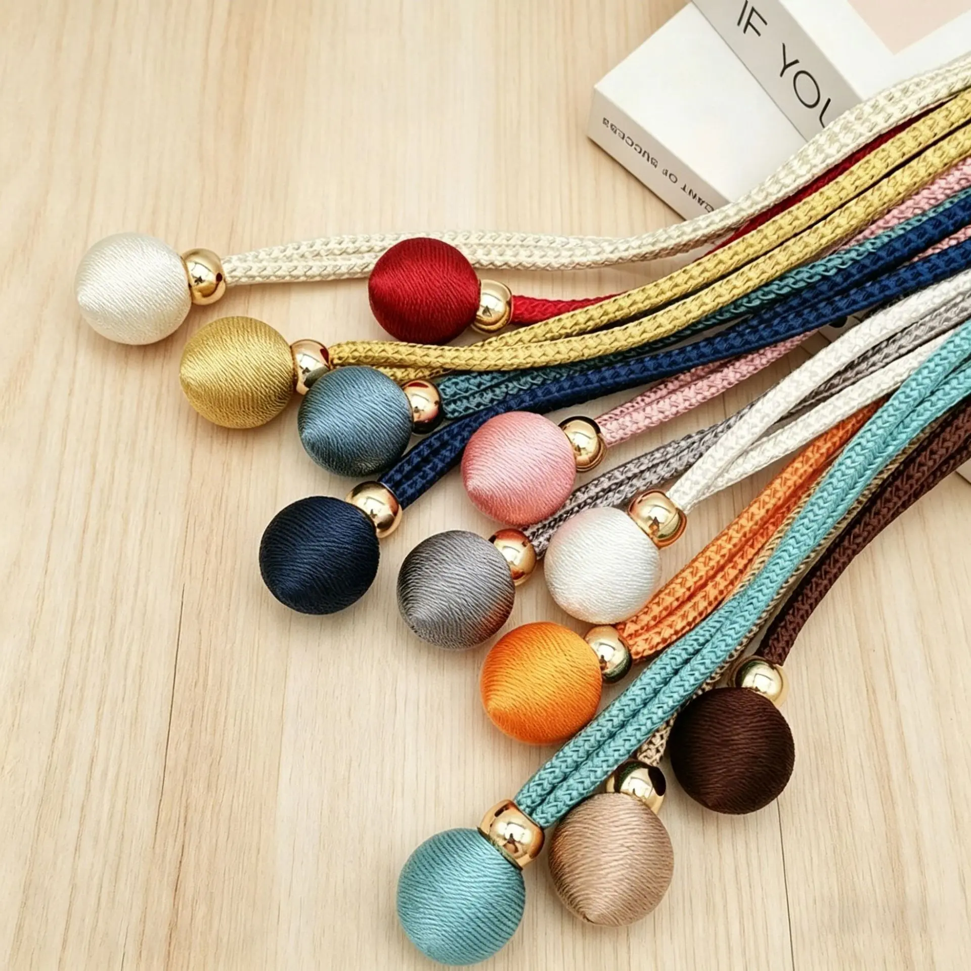 2 Pack Adjustable Curtain Tiebacks, Braided Rope Curtain Holdbacks With Large Round Ball Tassel, Reusable Decorative Curtain Drape Tie Straps, Multi Color Home Window Curtain Decor Accessories