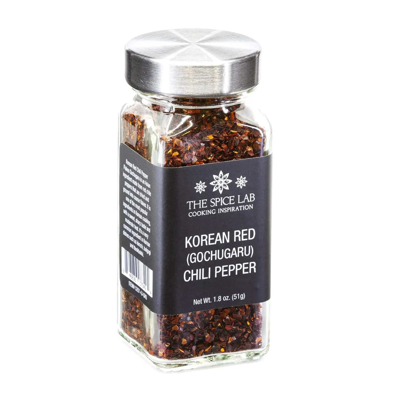 The Spice Lab Gochugaru Korean Red Pepper Flakes - Roasted Flakes, Certified Organic, Mild Spice, Premium Kosher Gluten-Free, 24-Month Shelf Life (36-Month Option), Glass Jar, Ambient Temp Storage, Ideal for Kimchi & Stir-Fries, Culinary Enthusiasts
