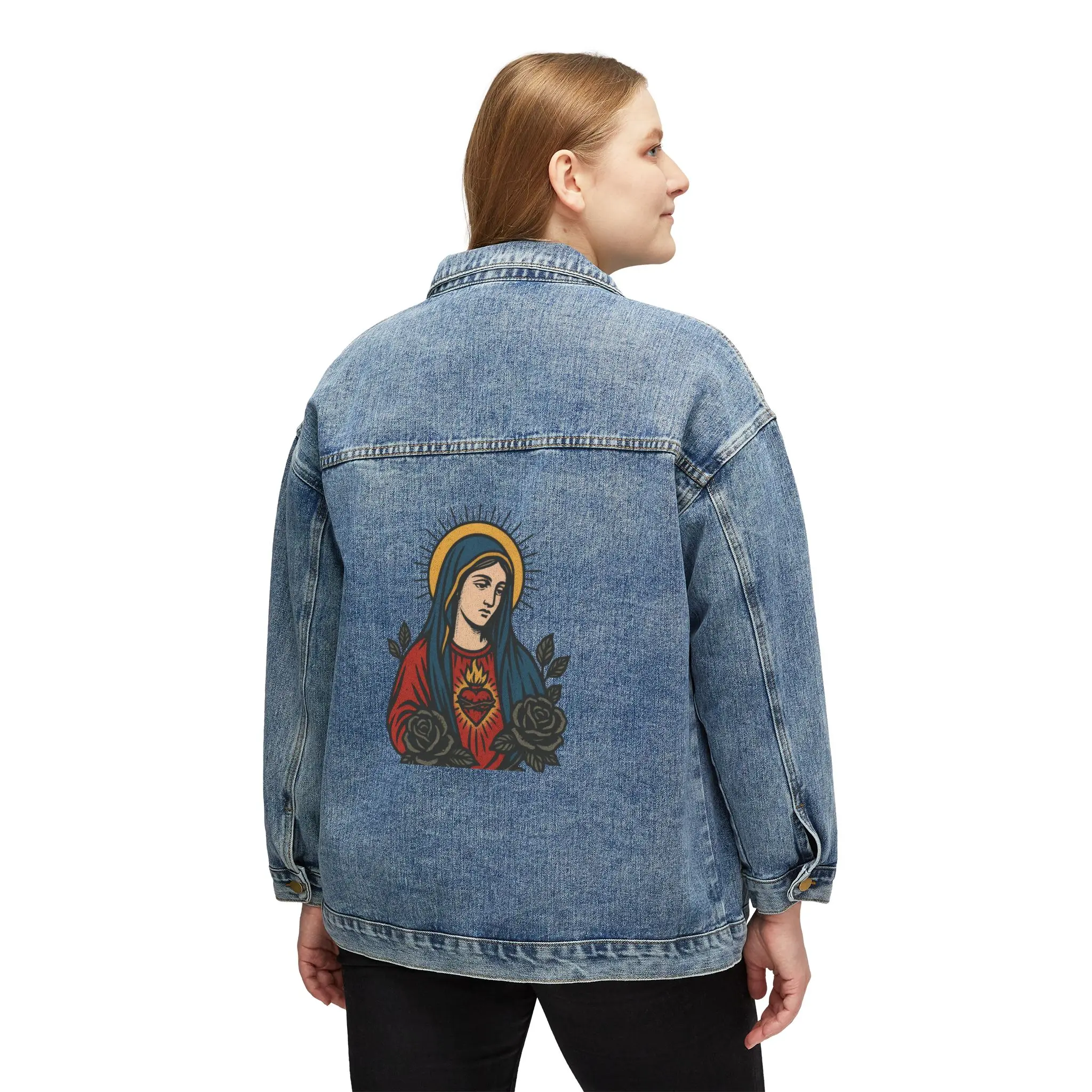 La Virgen de Guadalupe Jean  Denim Jacket, Virgen Mary Jean jacket
