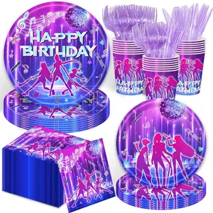 120 PCS Kpop Party Supplies Including 20 Plates 20 Paper Cups and 20 Napkins Kpop Party Themed Party Decoration ,serve 20
