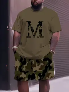 Men's Camouflage Casual Set, Large Size 3D Print, Loose-Fitting Short Sleeve, Modern Style, All Seasons Wear, Comfortable and Stylish