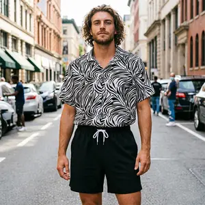Men's summer matching set with fun print design, short-sleeve top, and drawstring shorts. Lightweight, breathable, and easy to wear. Great for gym, running, lounging, vacation, and everyday casual outfits.
