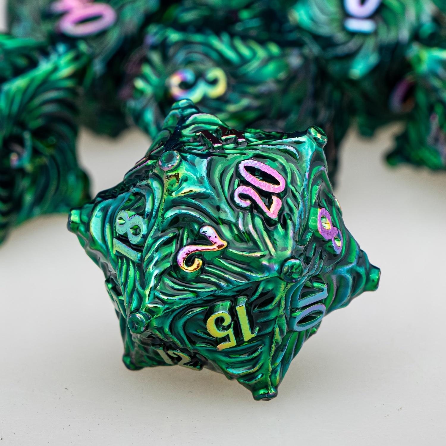 DND Metal Dice Set Blue Dungeons and Dragons Dice 7pcs Vortex Design D&D Dice Polyhedral Dice RPG D and D Role Playing Games Dice D20 D12 D10 D8 D6 D4