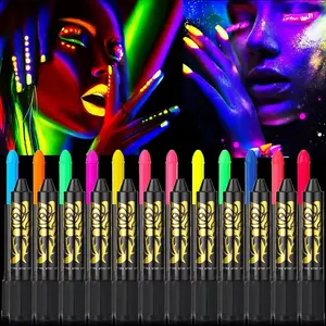 12 Color Luminous Face Color Stick Set for Halloween & Christmas Special Makeup Look Fast Uniform Coloring High Rendering Safe Non Toxic Water Based Crayons