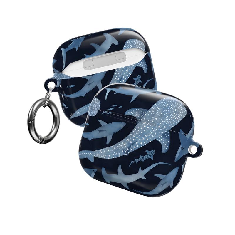 Blue Whale Shark & Hammerhead Shark Ocean Marine Life Pattern Aesthetic AirPods Case Cover for Apple AirPods Pro1,2,3 , AirPods 1, 2, 3, 4