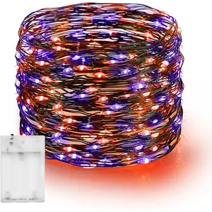 Fairy String Lights, 20FT 60 LED Copper Wire Battery Operated Waterproof Lights, Halloween Decorations for Indoor Home Outdoor Patio Yard Party Decor (Purple and Orange, 1)