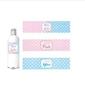 URROMA Water Bottle Labels Baby Shower 60 Pcs Gender Reveal Water Bottle Labels Water Bottle Wrappers Stickers Pink and Blue