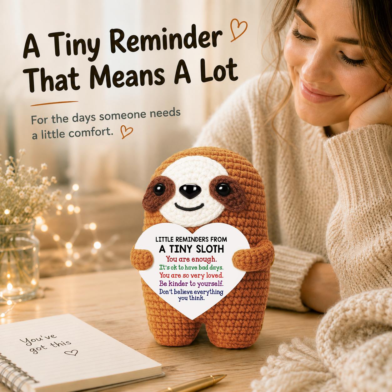 Crochet Sloth Desk Decor Gift with Encouragement Card – Funny Office Desk Gift for Coworkers & Friends | Tiny Sloth Gift, Fun Desk Decor