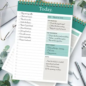 Daily Planner Notebook Organiser Spiral Bound, Light Desktop To-Do List Notepad, 100gsm Thick Paper Transparent Cover Office Planning Book