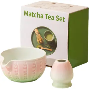 Traditional cute pink 18OZ matcha bowl with spout, matcha mixing bowl for stirring matcha, tea bowl