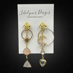 Aubrielle Rose Dangle Earrings, Whimsical Charm Earrings with Celestial Motif, Fashion Costume Jewelry Accessories, Whimsical Earrings