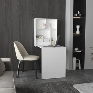 Kaplar 33" Wide x 23" Deep folding Table with Four Shelves, Floating Table, Retractable Table, Floating Desk, Ironing Table White-B070P254775