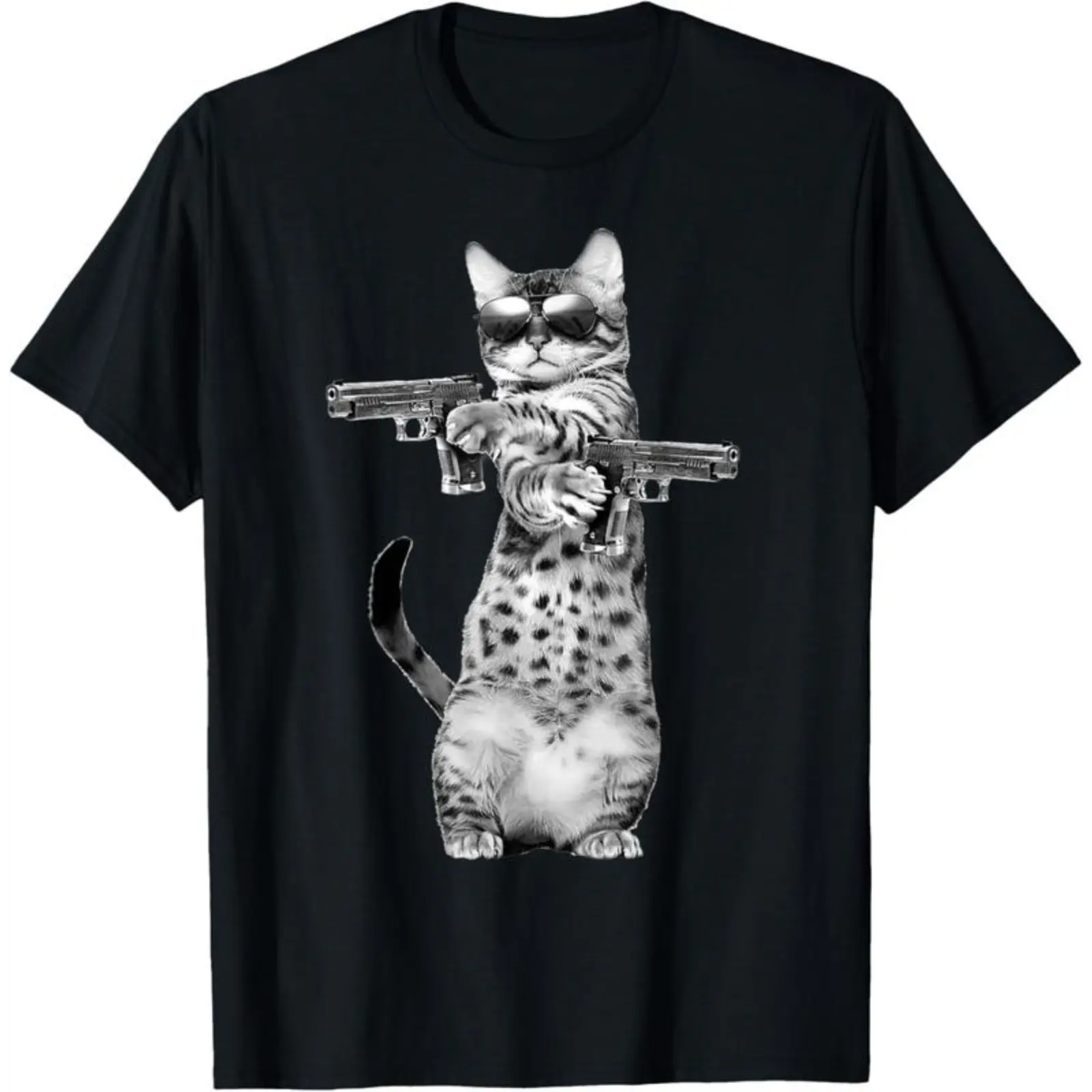 100% Cotton Funny Cat With Guns, Cats Lover T-Shirt for Men Women