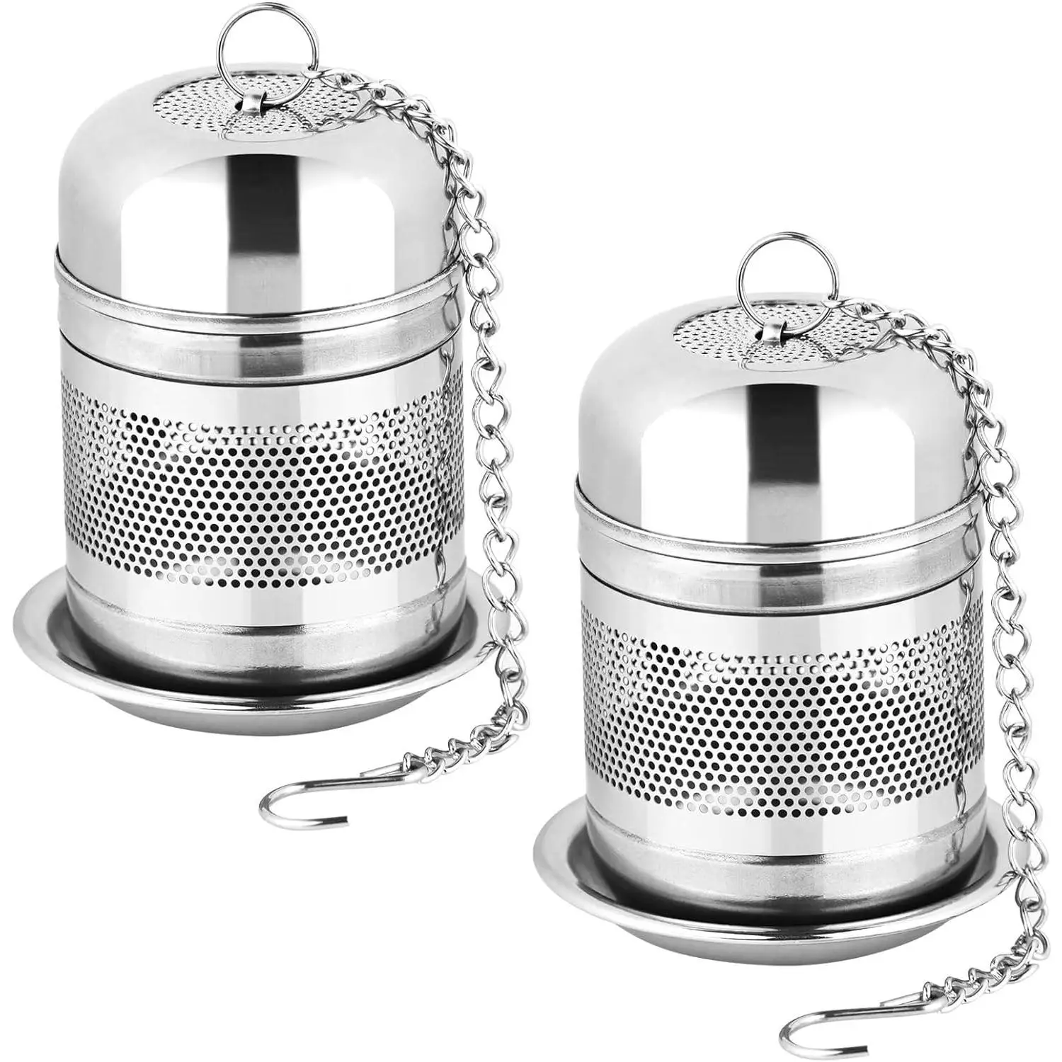 2count Tea Infuser Strainer - Stainless Steel Tea Strainers for Loose Tea, Loose Leaf Tea Steeper, Fine Mesh Tea Ball holder with Chain Hook and Lid,
