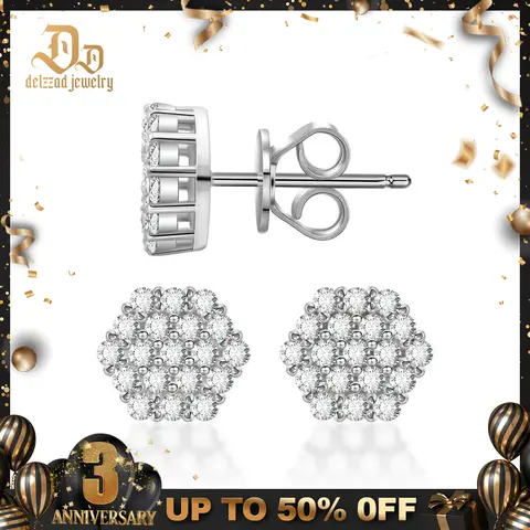 Delzzad Iced Rhomb Stud Earrings Round VVS Synthetic Moissanite Stud Earrings Jewelry S925 Perfect Birthday Mother’s Day Christmas Gift for Men Women Silver Earrings Golden Earrings Wedding Set