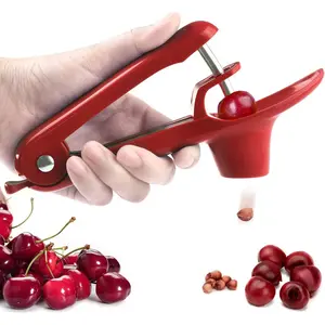 Stainless Steel Cherry Pitter Tool Cherries Corer with Lock Design, Remove Cherry Seed Space Saving Safe for Making Cherry Jam (Red)