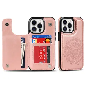 Embossed PU Leather Phone Case with Card Holder, Shockproof Phone Protective Cover, Phone Accessories Compatible with iPhone 11 12 13 14 15 Plus 16 Pro Max, Casing