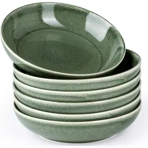 8.5'' Large Pasta Set, 36oz Stoneware Set of 6 for, Reactive Glaze -, Dishwasher Safe - for Pasta, Salad, Oatmeal - Jade Green