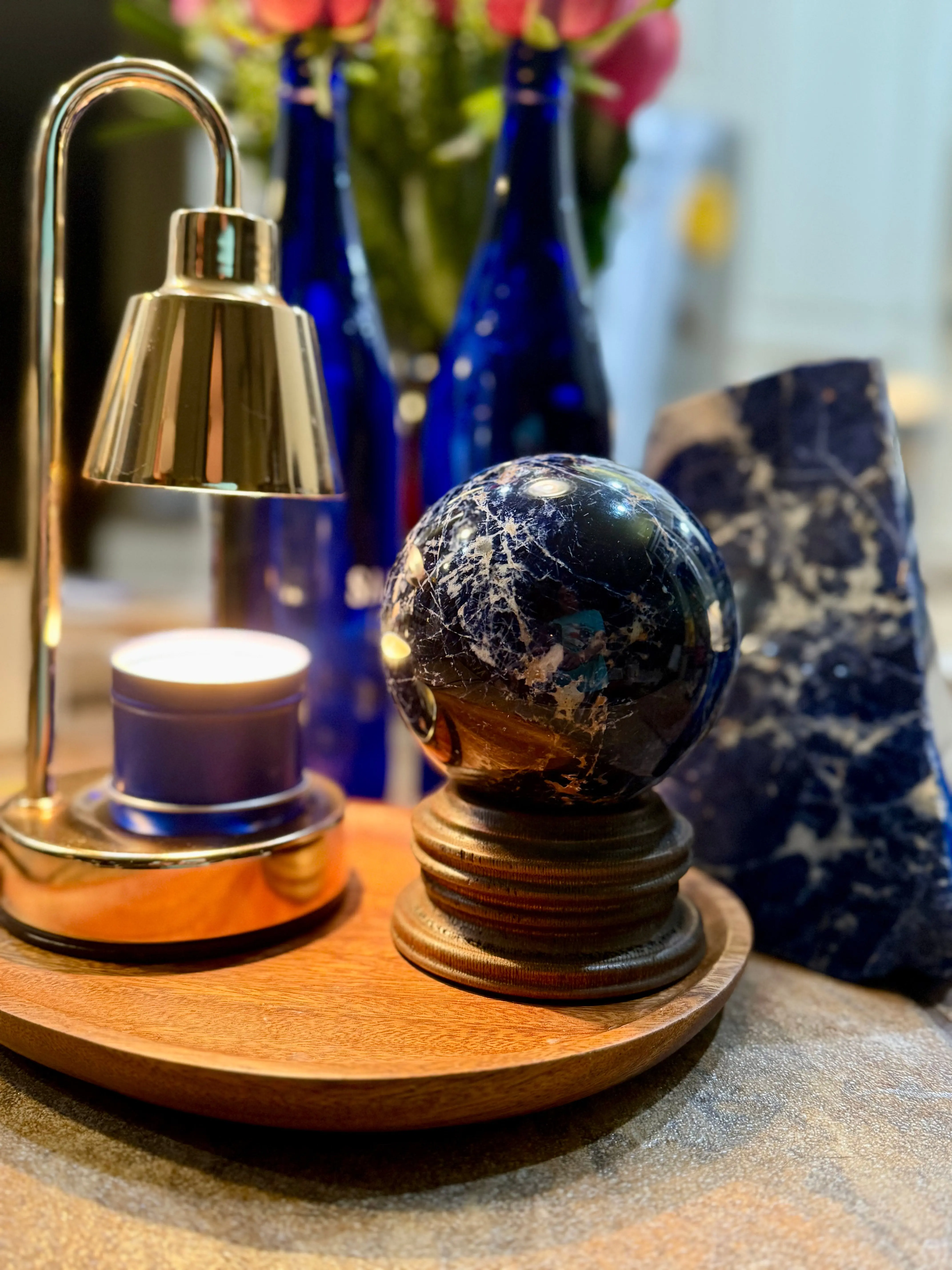 Deep Blue Sodalite Sphere on Pedestal, Collector-Grade Presentation Natural Crystal Decoration for Consoles, Tabletop, Gallery, Museum Jewelry Accessories & Derivatives