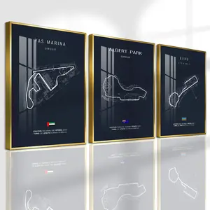 3 Count Aluminum Alloy Frame Canvas, Fashion Poster Race Track Map Art, Modern Living Room Decoration, Light Luxury Family Art, Suitable For Bedroom, Corridor And Office Wall Decor, Gift