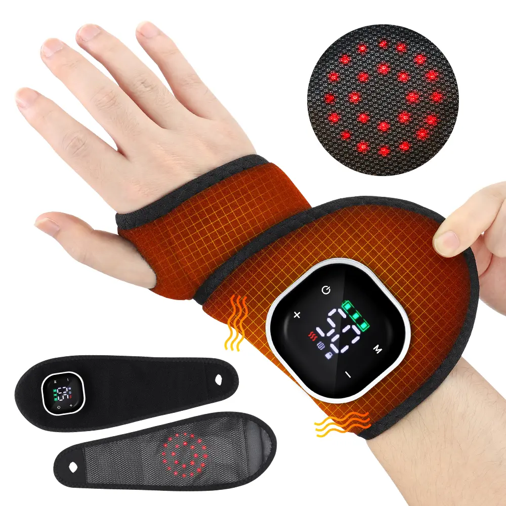 Red Light Wrist Massager with 5 Heat Levels & 3 Vibration Modes, Cordless Hand Wrist Heating Pad, Rechargeable Heated Wrist Wrap Wristband, Hot Compress for Left or Right Hand