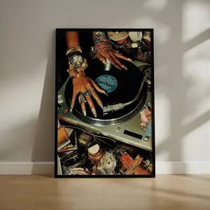 Vintage Vinyl DJ Glam Paper Poster - Luxury Jewelry & Turntable Wall Art, Retro Music Artistic Print for Stylish Interiors, Unique Home Decoration