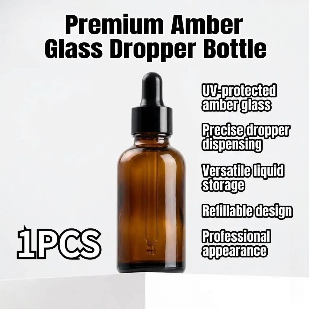 UV-Protected Glass Dropper Bottle with Cap, Refillable Design, Graduated Essential Oil, Perfume & Lab Chemical Storage, Durable Multi-Size Container