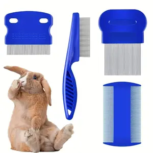 Pack of 4 Flea and Lice Combs, Stainless Steel Rabbit Dog Cat Grooming Comb with Round Teeth, Double-sided Professional Pet Tear