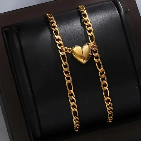 2-piece couple magnetic bracelet, fashionable stainless steel heart-shaped bracelet, gift bracelet suitable for men and women Adjustable Bangle Jewelry
