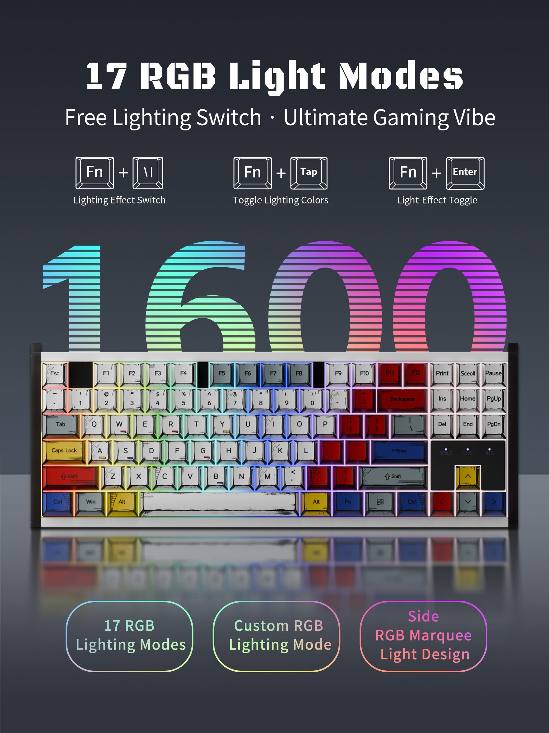 Hotswap Gaming Keyboard - 87/104 Keys, Sturdy Alloy Housing, Side RGB Marquee Light, Compatible with Windows, Mac, Android Systems