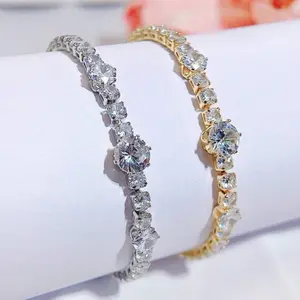 1pc Trendy Ladies Wrist Jewelry White Gold Plated Full Pave Setting Round AAA CZ Zirconia Noble Bracelet Charm For Daily Party chopard elegant all-match