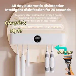3-in-1 Couple's style toothbrush sterilizer Smart Toothbrush Cleaner with LED Display, UV-C Light, Auto Sensor Open Cover, Rechargeable Wall-Mounted Holder, C65lean and Dry for Home and Travel, for Electric Toothbrush and Oral Care