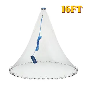 8ft Radius Heavy Duty Cast Net Fishing Equipment - 3331 Monofilament Material, 3/8in Mesh, Galvanized Steel Chain Sinkers, Easy-Throw Bait Trap, Fisherman-Friendly Design