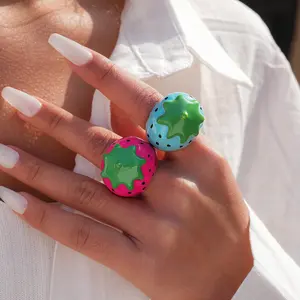 A little cute and versatile oil cartoon strawberry lady index finger ring