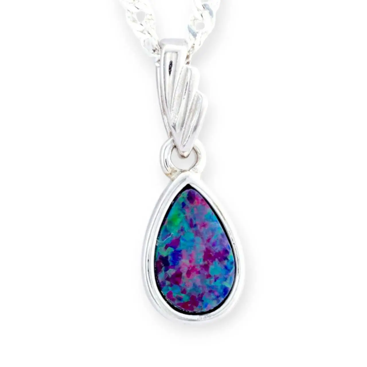AUSTRALIAN OPAL DIRECT Sterling Silver Teardrop Sun Pendant, Opal Swirl Silver Jewelry Accessory