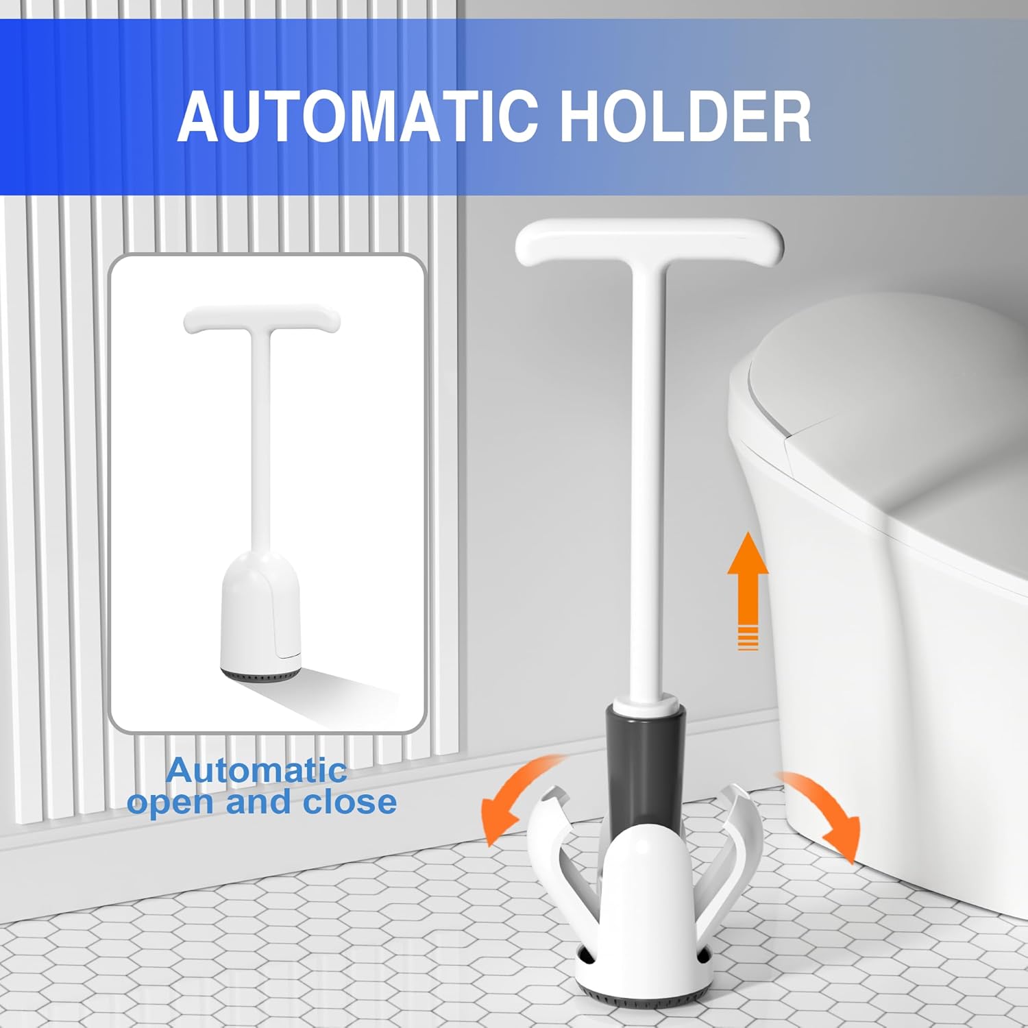 Snofrid Upgraded Toilet Plunger with Holder, Wall Mounted Toilet Bowl Plunger with Hideaway Caddy, Dual Handle Plunger for Bathroom Built-in Drip Tray, Easy to clean,White