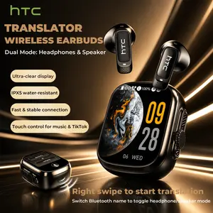 HTC NE72 Wireless Smart Screen Earbuds, Switch Bluetooth Name to Change Earbuds/Speaker Mode, Translation Earbuds, Two Touch Modes: Music Control & TikTok Scroll/Like