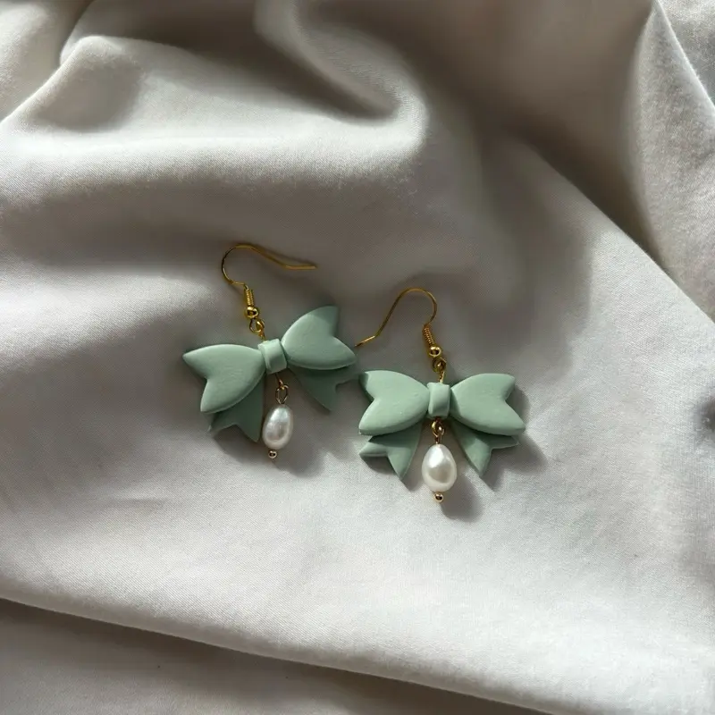 Sage Pearl Handmade Clay Earrings