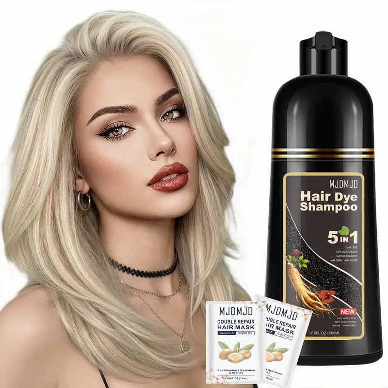 MJDMJD 5-in-1 in 1 Step Hair Dye Shampoo for Women/Men, Golden Brown Alternative Semi-Permanent Color with Grey Hair Coverage, PPD-Free Vegan Ammonia-Free Gentle Dye-Safe Haircare Formula for Quick Dyeing