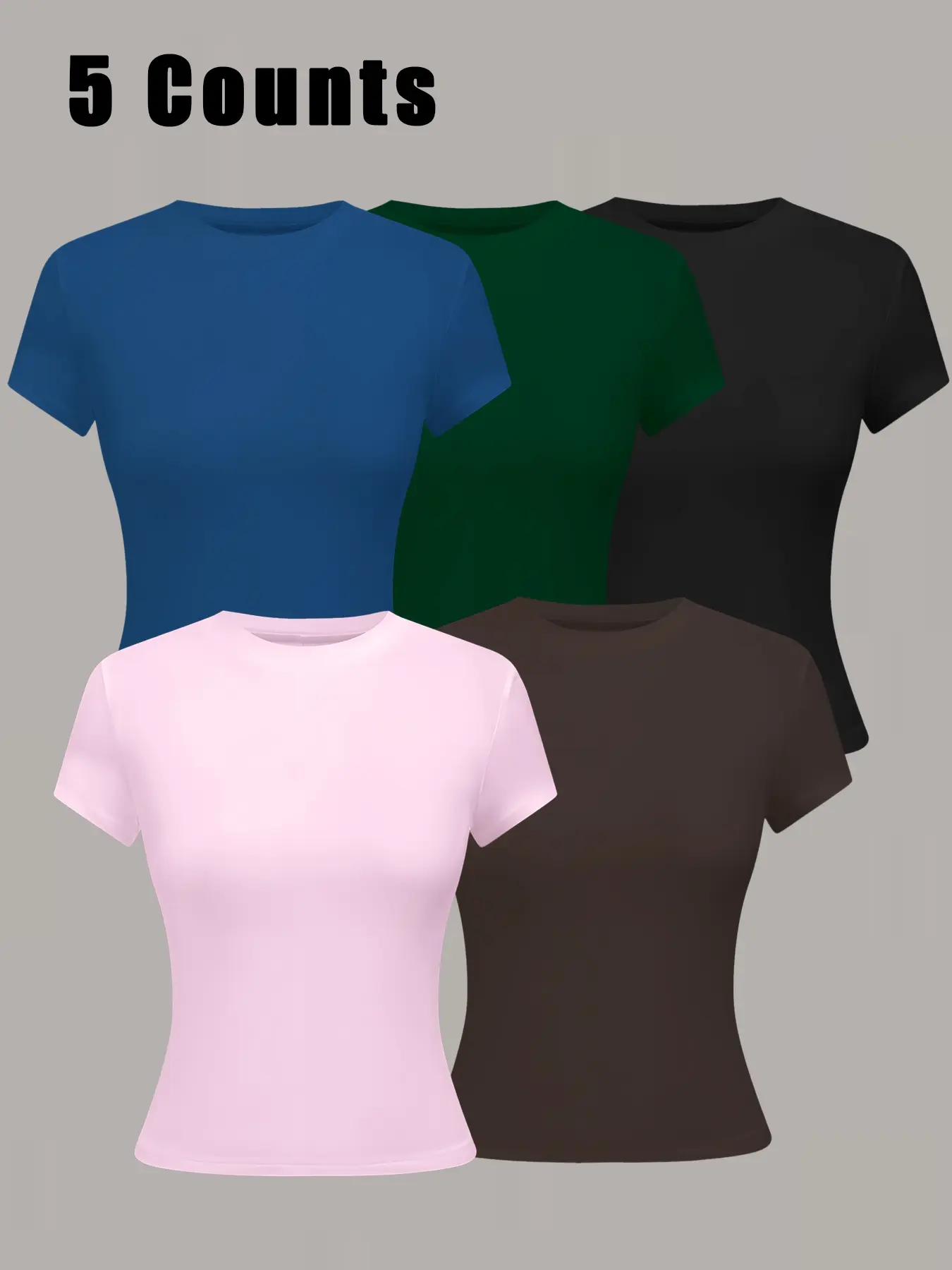 Women's Plain Round Neck Short Sleeve T-Shirt Set, Casual Sporty Daily Wear, Cute Style, Suitable for All Seasons, Fitness Clothing, Workout Gym Clothing, Casual Sportswear