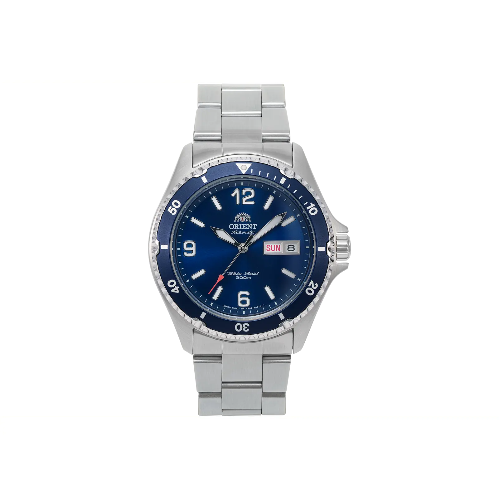 Orient AA02 Men's Stainless Steel Diver-Style Automatic Watches, Mechanical Wristwatch with Day-Date, Blue Dial, Mineral Glass, 200m Water Resistance