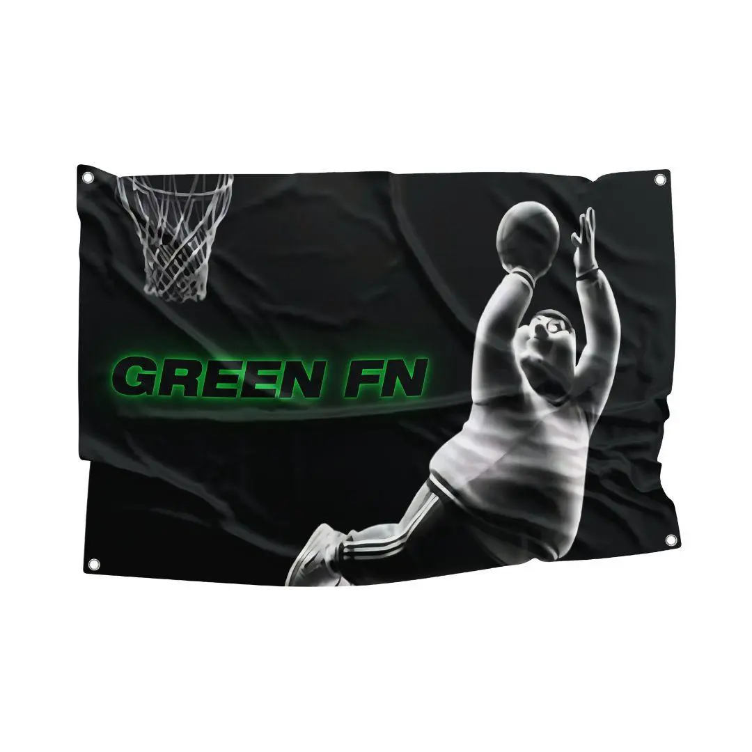 Green FN Flag - Fun Wall Flag - Popular Basketball Fan Decor for University Dormitories and Bedrooms+Hook Basketball Fans and Fans